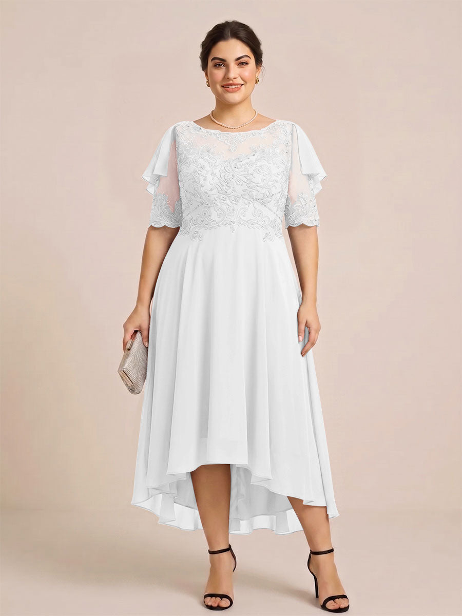 A-Line/Princess Scoop Half Sleeves Plus Size Mother of the Bride Dresses with Applique