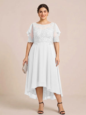 A-Line/Princess Scoop Half Sleeves Plus Size Mother of the Bride Dresses with Applique