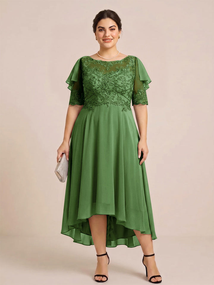 A-Line/Princess Scoop Half Sleeves Plus Size Mother of the Bride Dresses with Applique