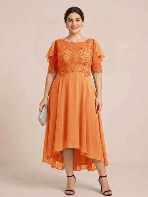 A-Line/Princess Scoop Half Sleeves Plus Size Mother of the Bride Dresses with Applique