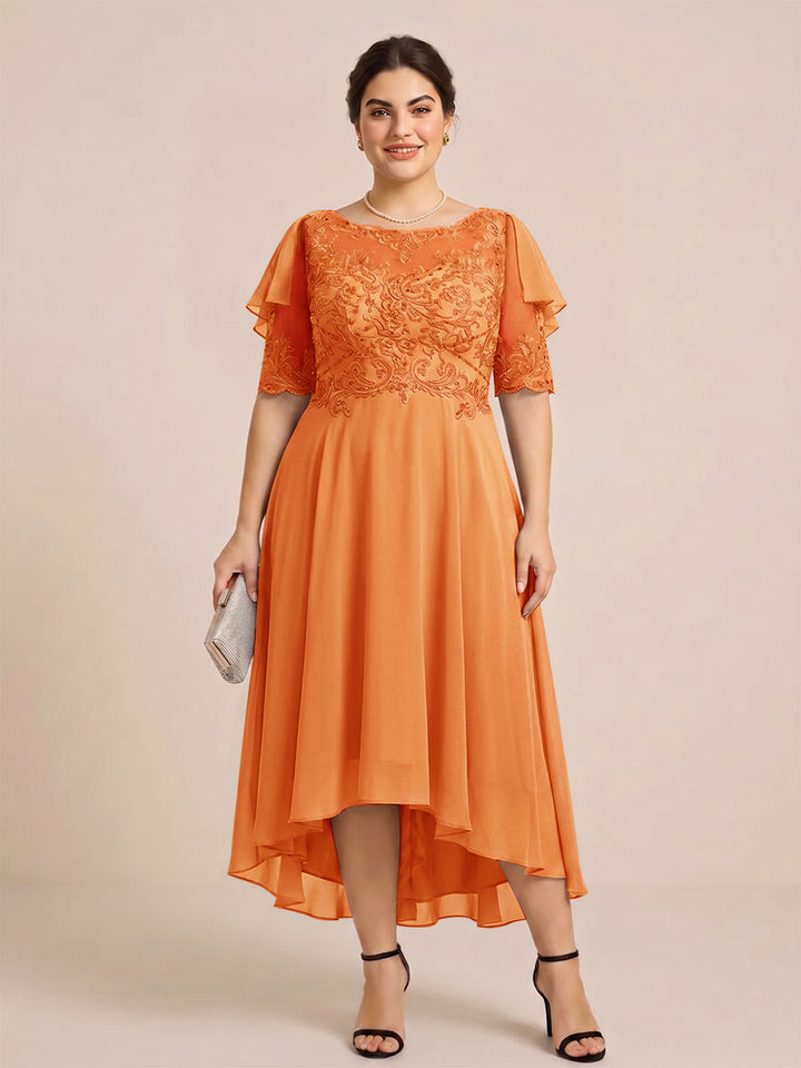 A-Line/Princess Scoop Half Sleeves Plus Size Mother of the Bride Dresses with Applique