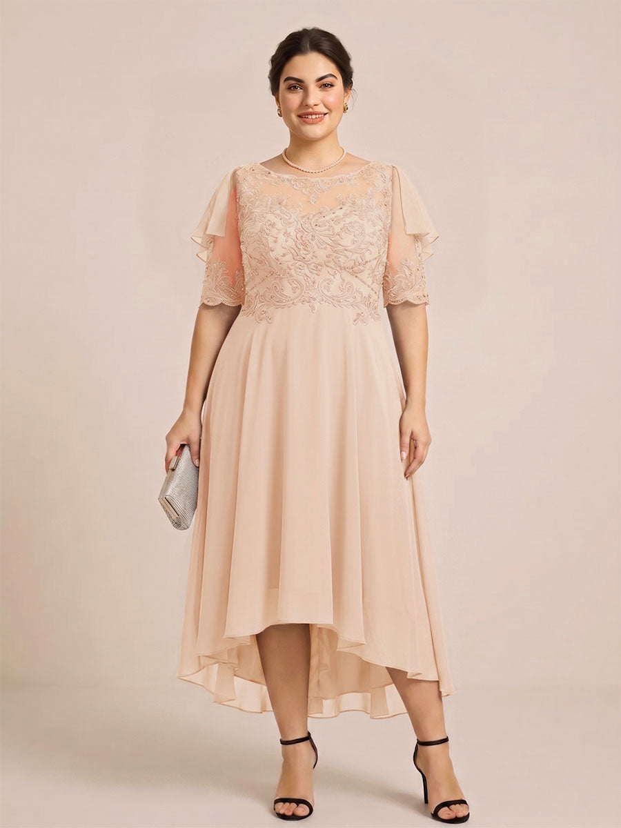 A-Line/Princess Scoop Half Sleeves Plus Size Mother of the Bride Dresses with Applique