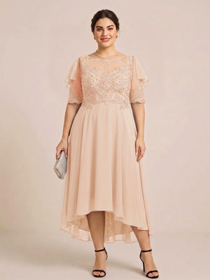 A-Line/Princess Scoop Half Sleeves Plus Size Mother of the Bride Dresses with Applique