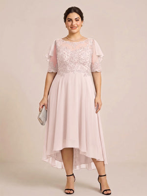 A-Line/Princess Scoop Half Sleeves Plus Size Mother of the Bride Dresses with Applique