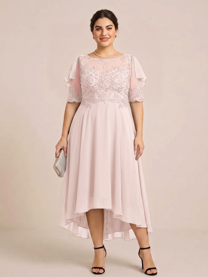 A-Line/Princess Scoop Half Sleeves Plus Size Mother of the Bride Dresses with Applique