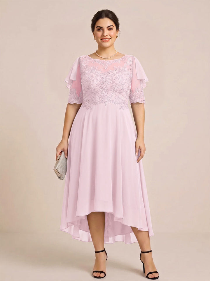 A-Line/Princess Scoop Half Sleeves Plus Size Mother of the Bride Dresses with Applique