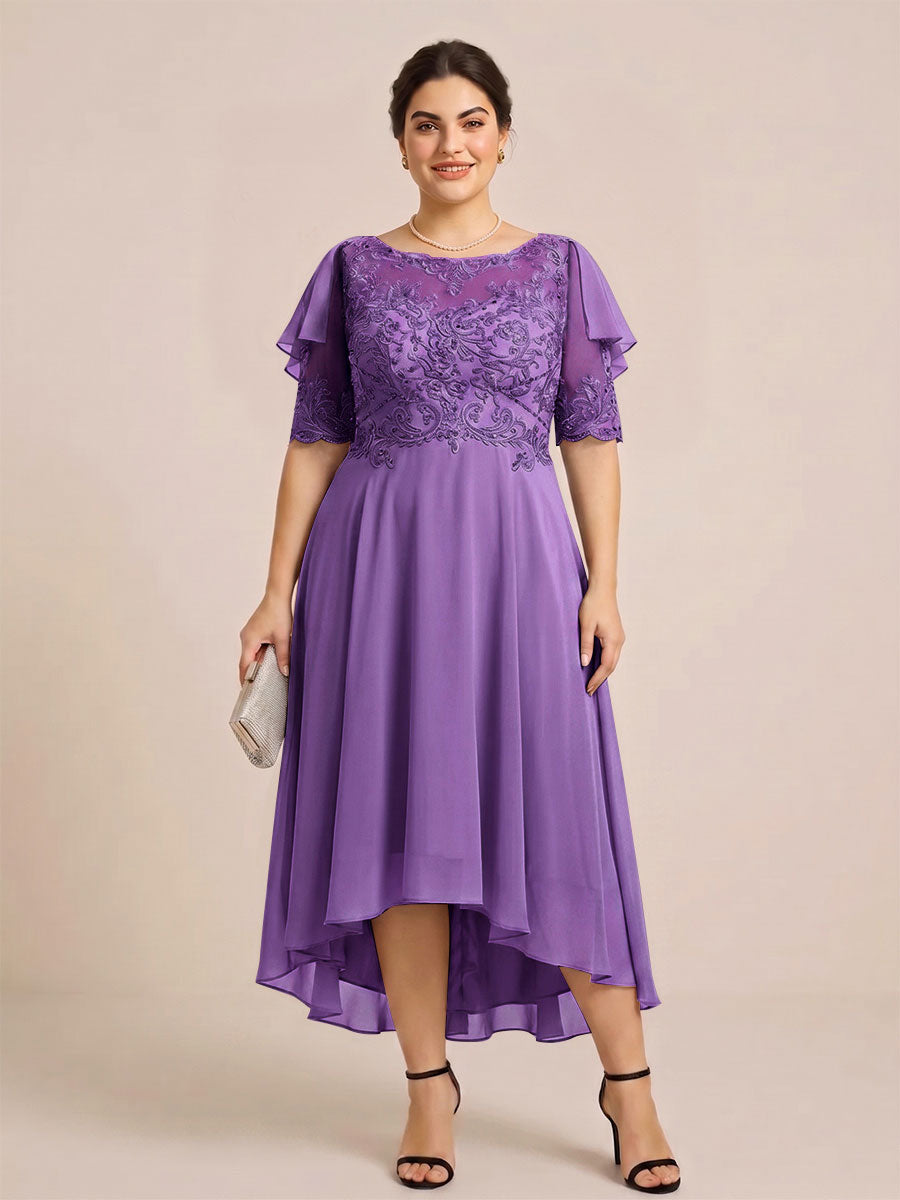 A-Line/Princess Scoop Half Sleeves Plus Size Mother of the Bride Dresses with Applique