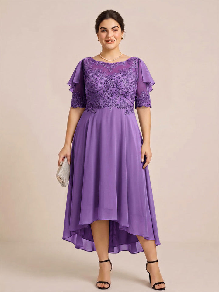 A-Line/Princess Scoop Half Sleeves Plus Size Mother of the Bride Dresses with Applique