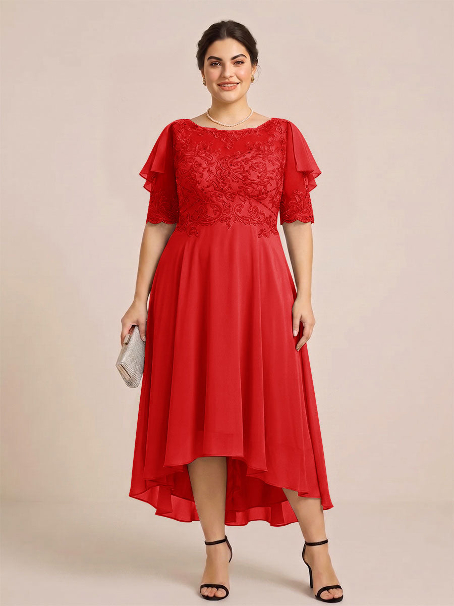 A-Line/Princess Scoop Half Sleeves Plus Size Mother of the Bride Dresses with Applique