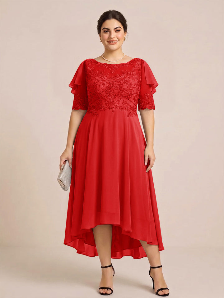 A-Line/Princess Scoop Half Sleeves Plus Size Mother of the Bride Dresses with Applique