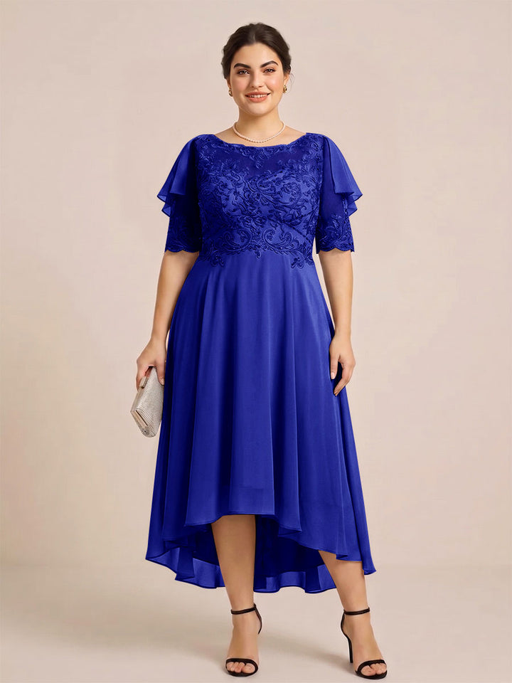 A-Line/Princess Scoop Half Sleeves Plus Size Mother of the Bride Dresses with Applique