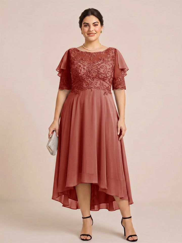A-Line/Princess Scoop Half Sleeves Plus Size Mother of the Bride Dresses with Applique