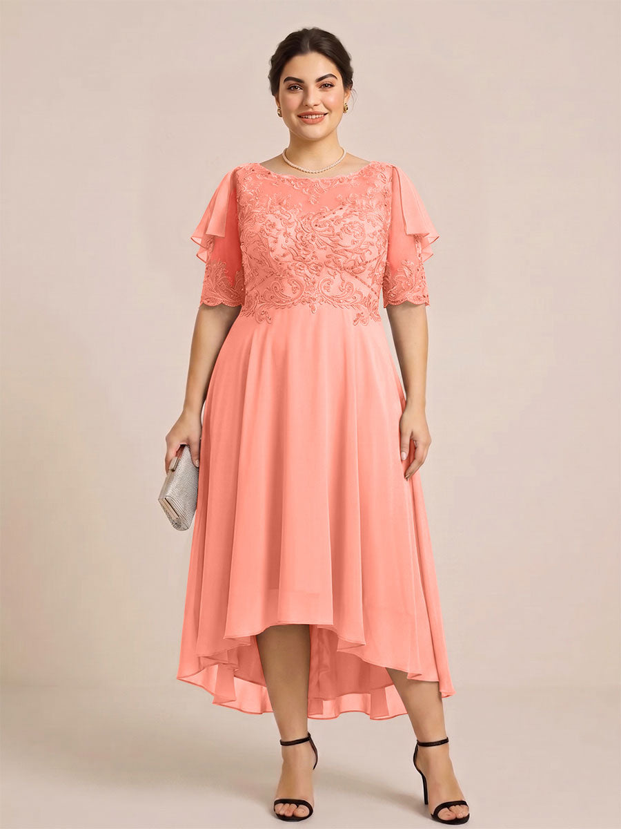 A-Line/Princess Scoop Half Sleeves Plus Size Mother of the Bride Dresses with Applique