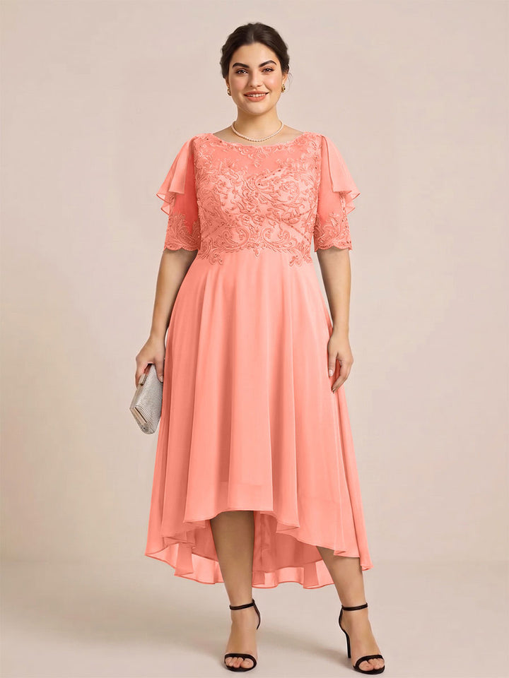 A-Line/Princess Scoop Half Sleeves Plus Size Mother of the Bride Dresses with Applique