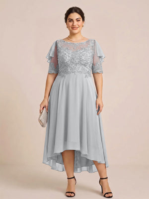 A-Line/Princess Scoop Half Sleeves Plus Size Mother of the Bride Dresses with Applique
