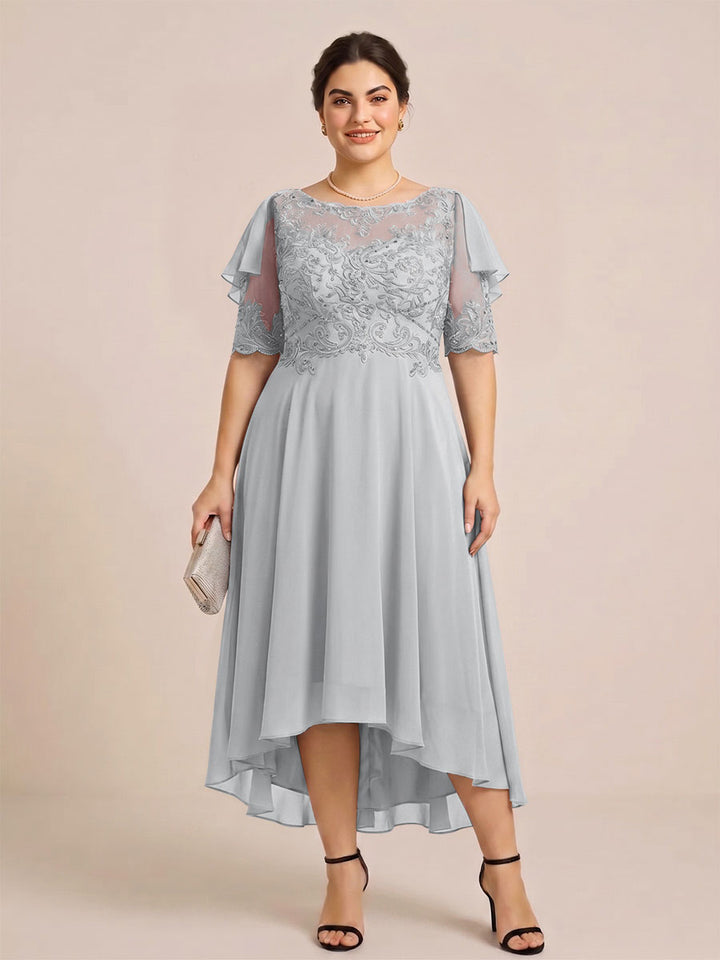 A-Line/Princess Scoop Half Sleeves Plus Size Mother of the Bride Dresses with Applique