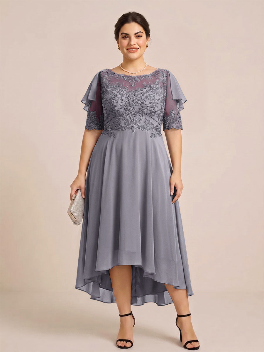 A-Line/Princess Scoop Half Sleeves Plus Size Mother of the Bride Dresses with Applique