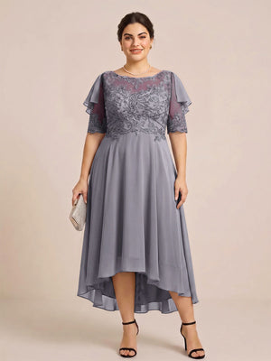 A-Line/Princess Scoop Half Sleeves Plus Size Mother of the Bride Dresses with Applique