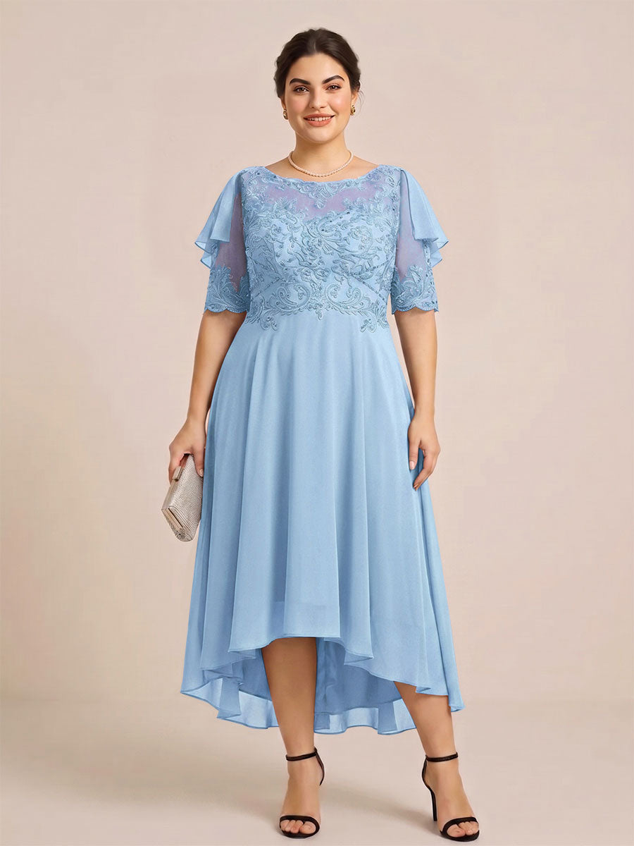 A-Line/Princess Scoop Half Sleeves Plus Size Mother of the Bride Dresses with Applique