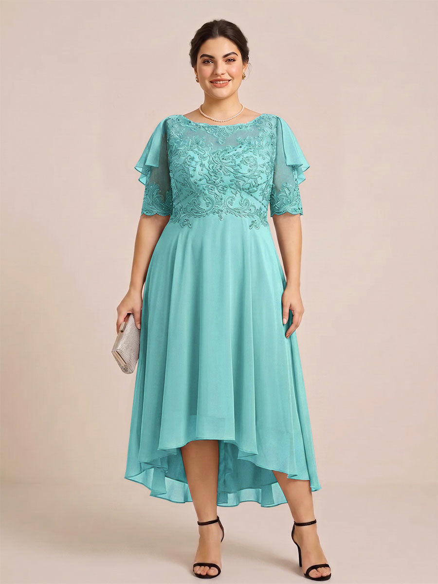 A-Line/Princess Scoop Half Sleeves Plus Size Mother of the Bride Dresses with Applique