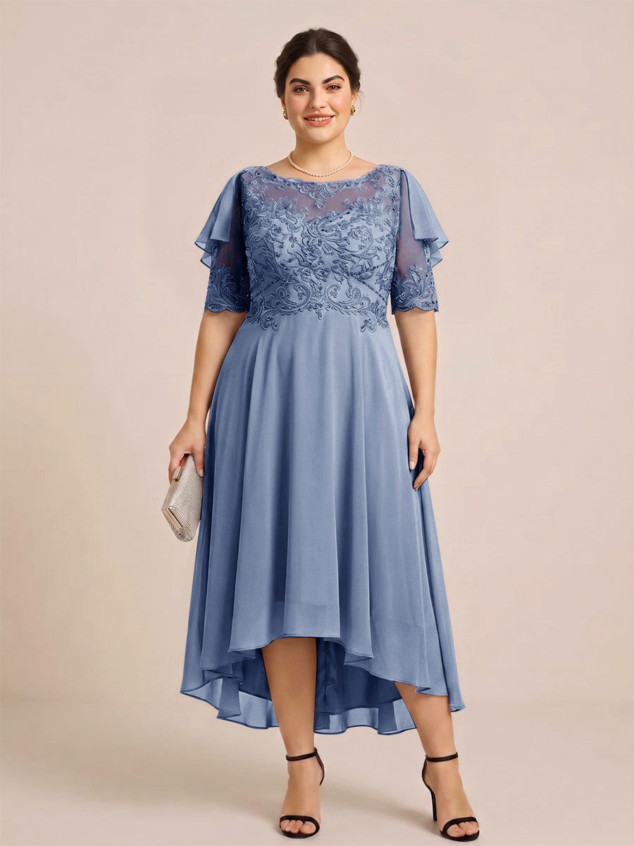 A-Line/Princess Scoop Half Sleeves Plus Size Mother of the Bride Dresses with Applique