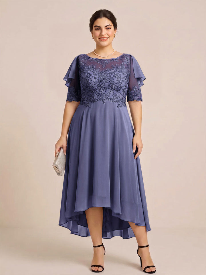 A-Line/Princess Scoop Half Sleeves Plus Size Mother of the Bride Dresses with Applique