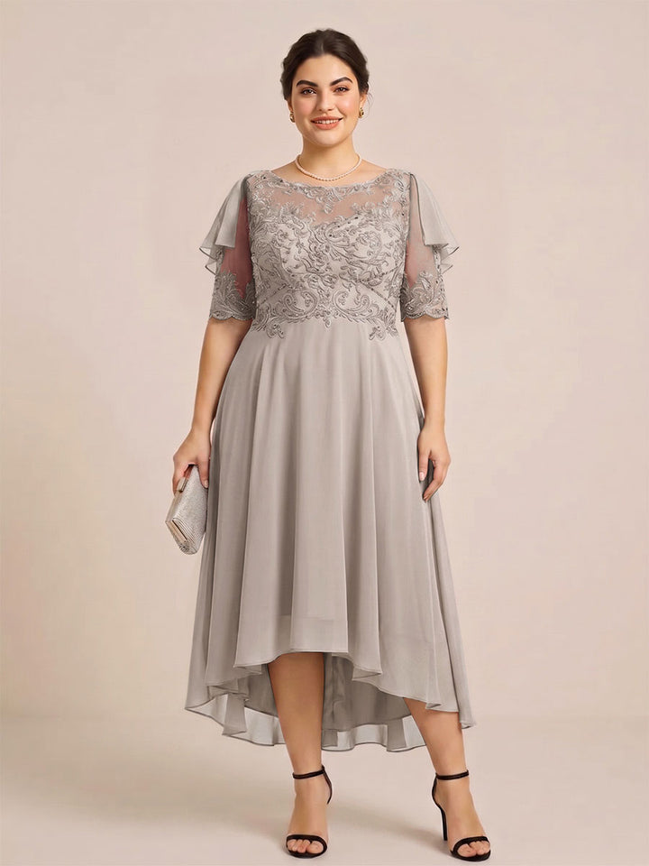A-Line/Princess Scoop Half Sleeves Plus Size Mother of the Bride Dresses with Applique