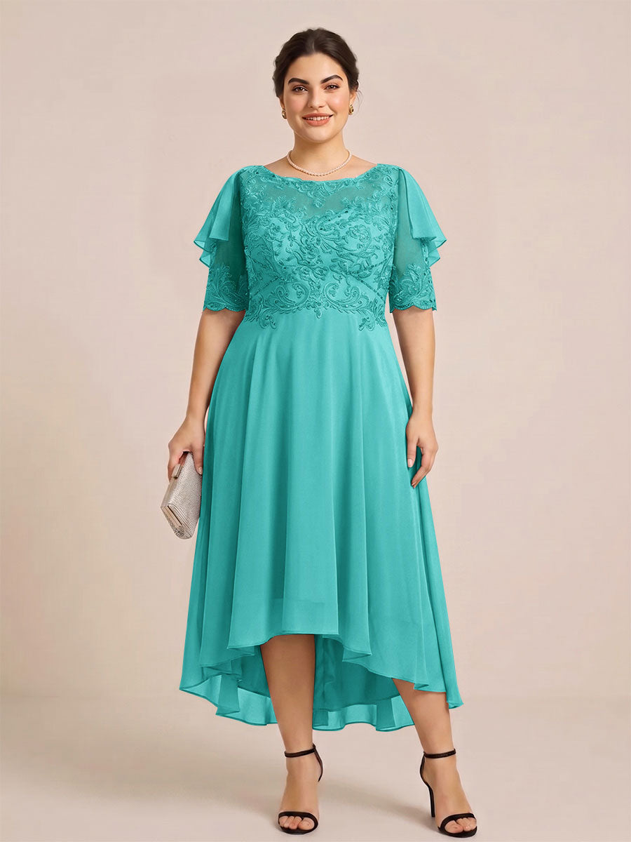A-Line/Princess Scoop Half Sleeves Plus Size Mother of the Bride Dresses with Applique
