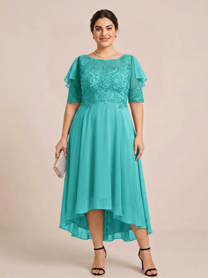 A-Line/Princess Scoop Half Sleeves Plus Size Mother of the Bride Dresses with Applique