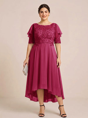 A-Line/Princess Scoop Half Sleeves Plus Size Mother of the Bride Dresses with Applique