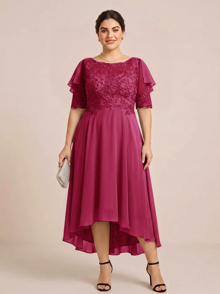 A-Line/Princess Scoop Half Sleeves Plus Size Mother of the Bride Dresses with Applique
