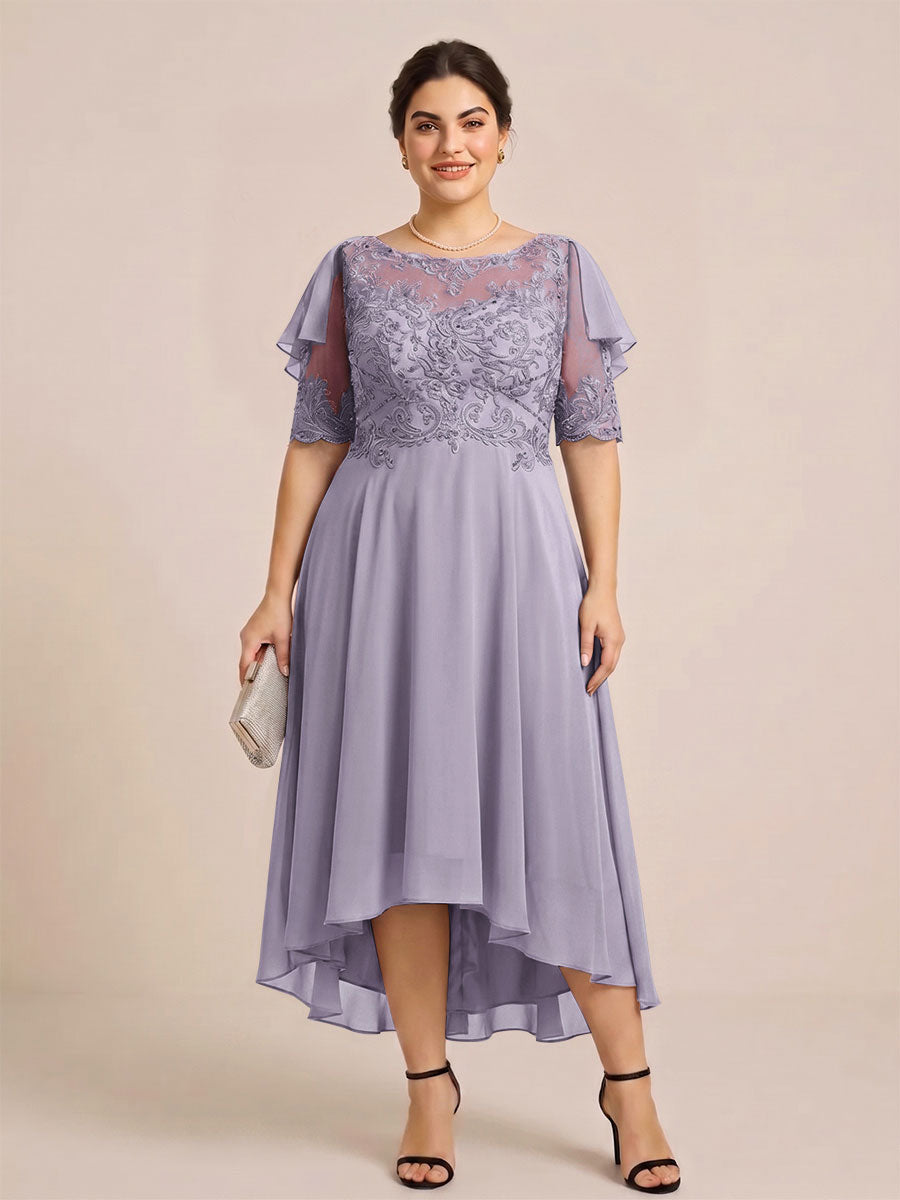 A-Line/Princess Scoop Half Sleeves Plus Size Mother of the Bride Dresses with Applique
