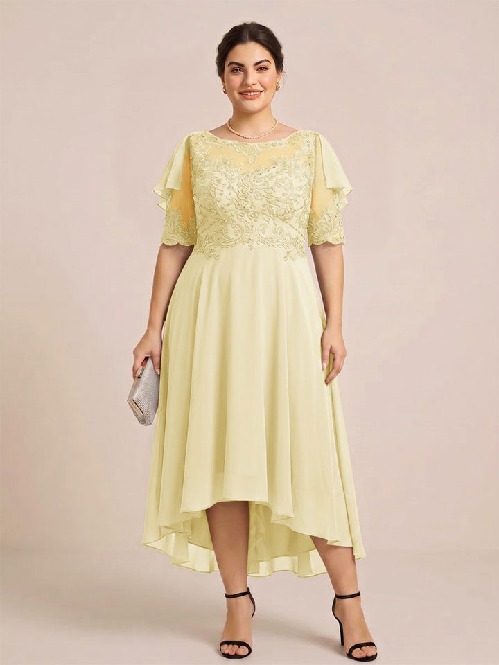 A-Line/Princess Scoop Half Sleeves Plus Size Mother of the Bride Dresses with Applique