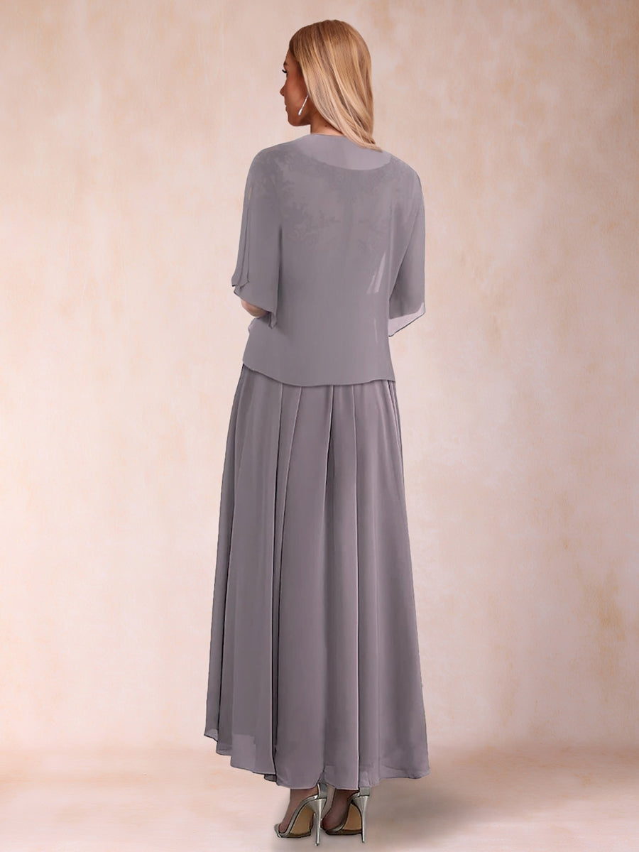 A-Line/Princess V-Neck Short Sleeves 2 Pieces Mother of the Bride Dress with Applique &amp; Jacket