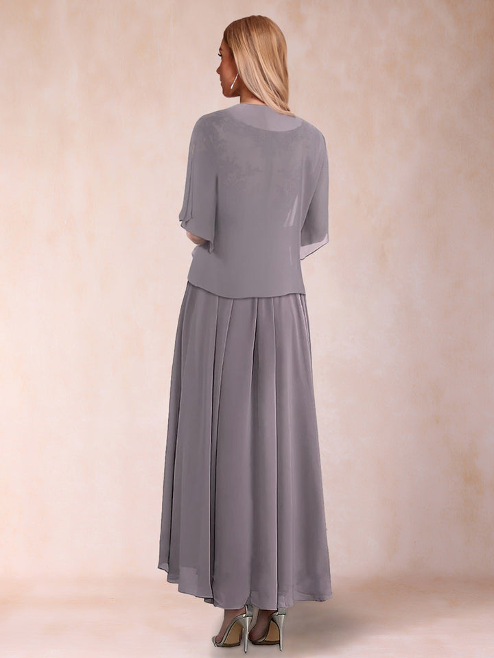 A-Line/Princess V-Neck Short Sleeves 2 Pieces Mother of the Bride Dress with Applique &amp; Jacket