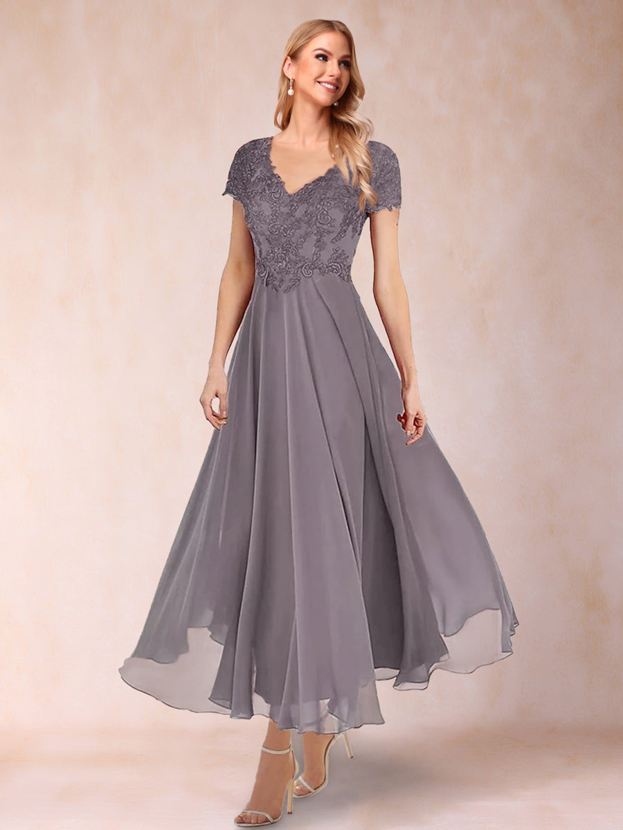 A-Line/Princess V-Neck Short Sleeves 2 Pieces Mother of the Bride Dress with Applique &amp; Jacket