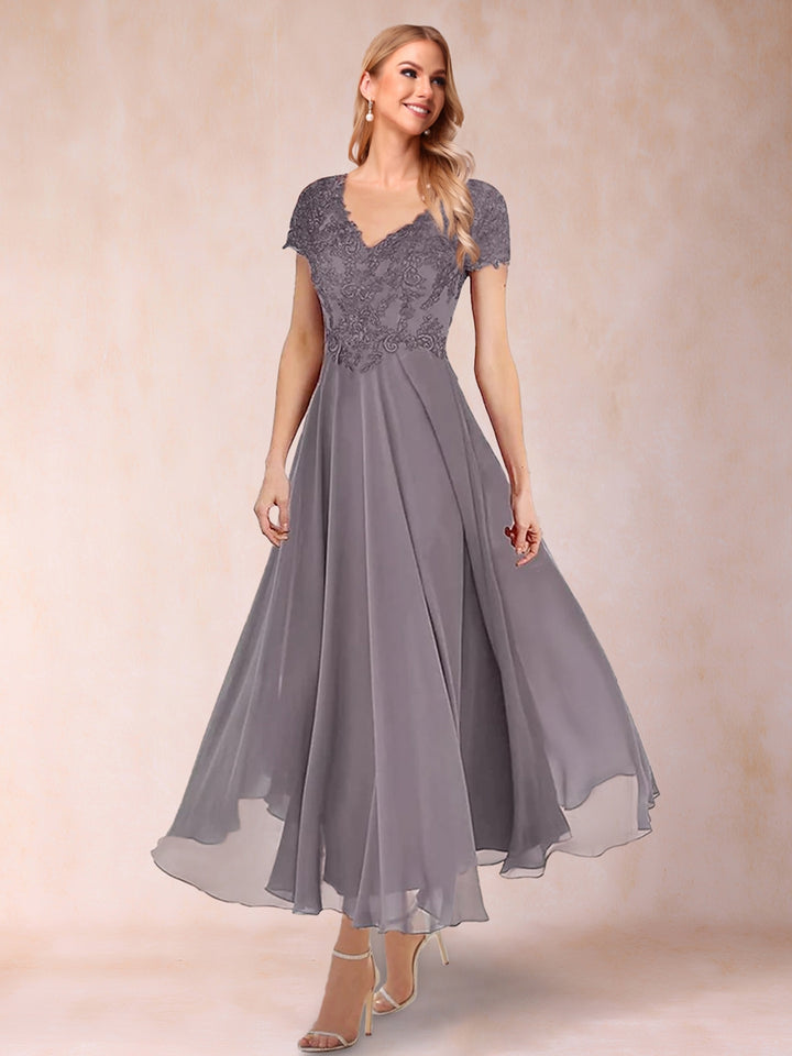 A-Line/Princess V-Neck Short Sleeves 2 Pieces Mother of the Bride Dress with Applique &amp; Jacket