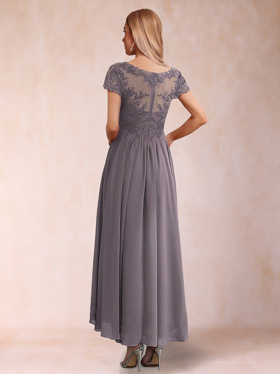 A-Line/Princess V-Neck Short Sleeves 2 Pieces Mother of the Bride Dress with Applique &amp; Jacket