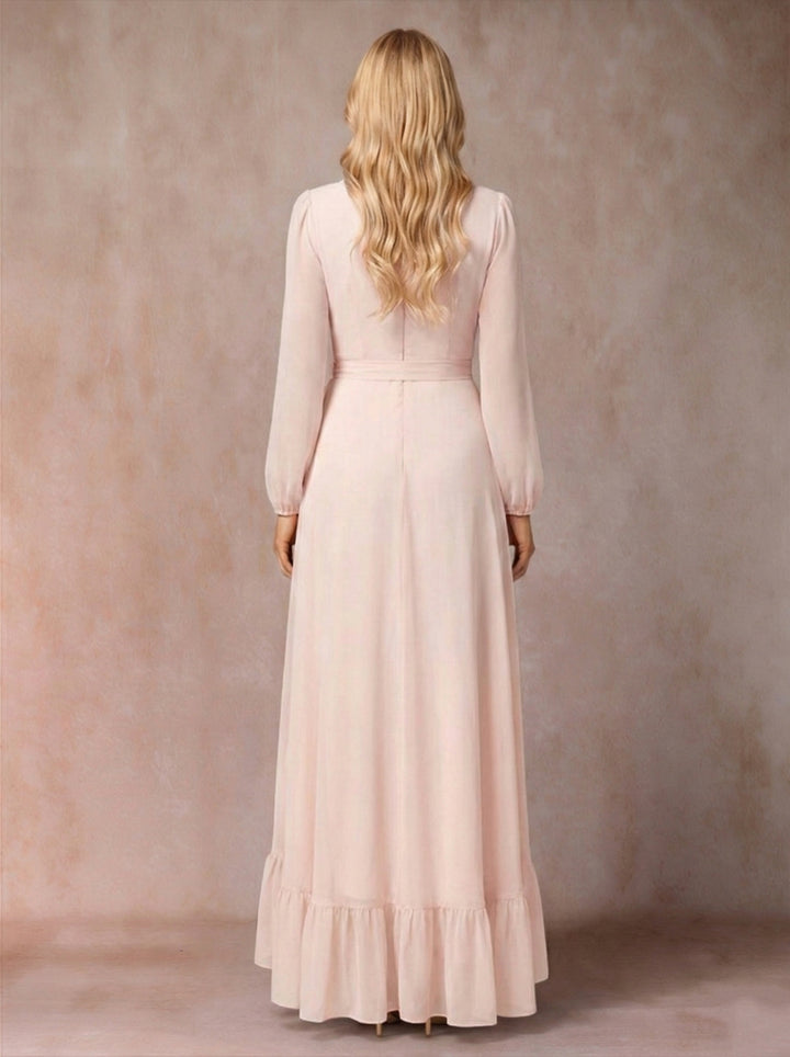 A-Line/Princess V-Neck Long Sleeves Wedding Guest Dresses with Ruffles