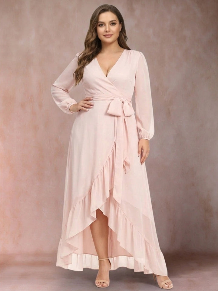 A-Line/Princess V-Neck Long Sleeves Plus Size Mother of the Bride Dresses with Ruffles