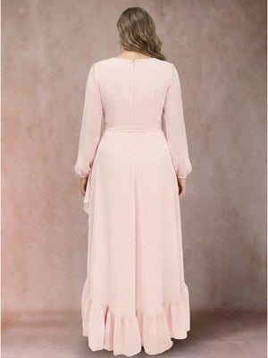 A-Line/Princess V-Neck Long Sleeves Plus Size Mother of the Bride Dresses with Ruffles