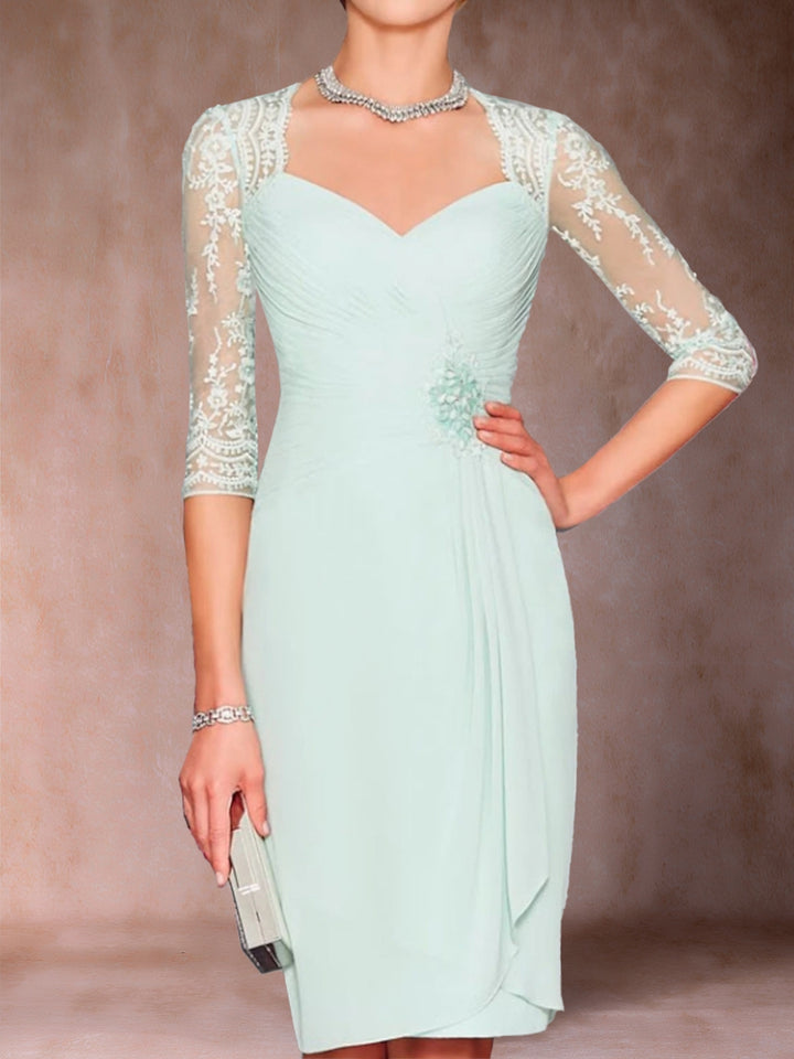 Sheath/Column V-Neck 3/4 Sleeves 2 Pieces Mother of the Bride Dresses with Ruched &amp; Jacket