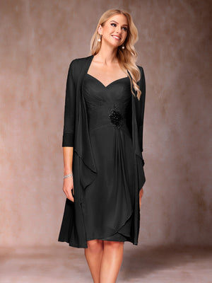 Sheath/Column V-Neck 3/4 Sleeves 2 Pieces Mother of the Bride Dresses with Ruched & Jacket
