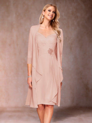Sheath/Column V-Neck 3/4 Sleeves 2 Pieces Mother of the Bride Dresses with Ruched & Jacket