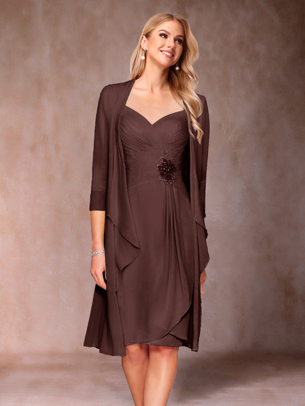 Sheath/Column V-Neck 3/4 Sleeves 2 Pieces Mother of the Bride Dresses with Ruched & Jacket