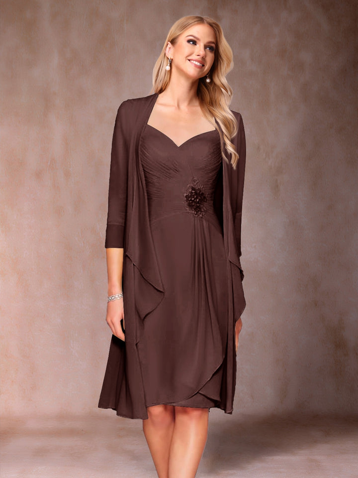 Sheath/Column V-Neck 3/4 Sleeves 2 Pieces Mother of the Bride Dresses with Ruched &amp; Jacket