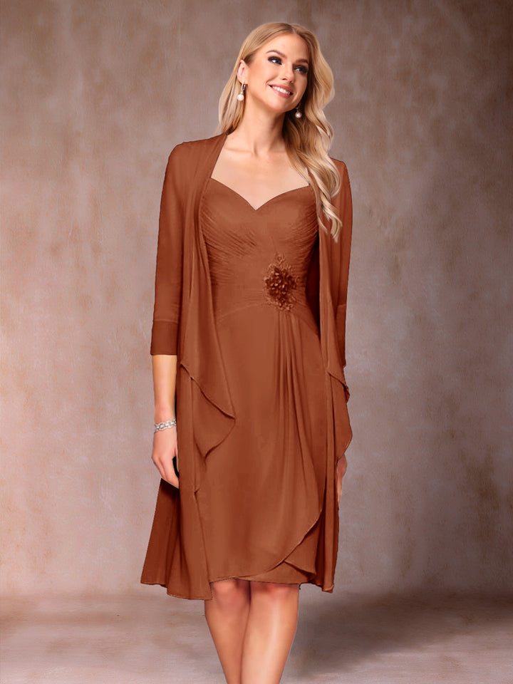 Sheath/Column V-Neck 3/4 Sleeves 2 Pieces Mother of the Bride Dresses with Ruched &amp; Jacket