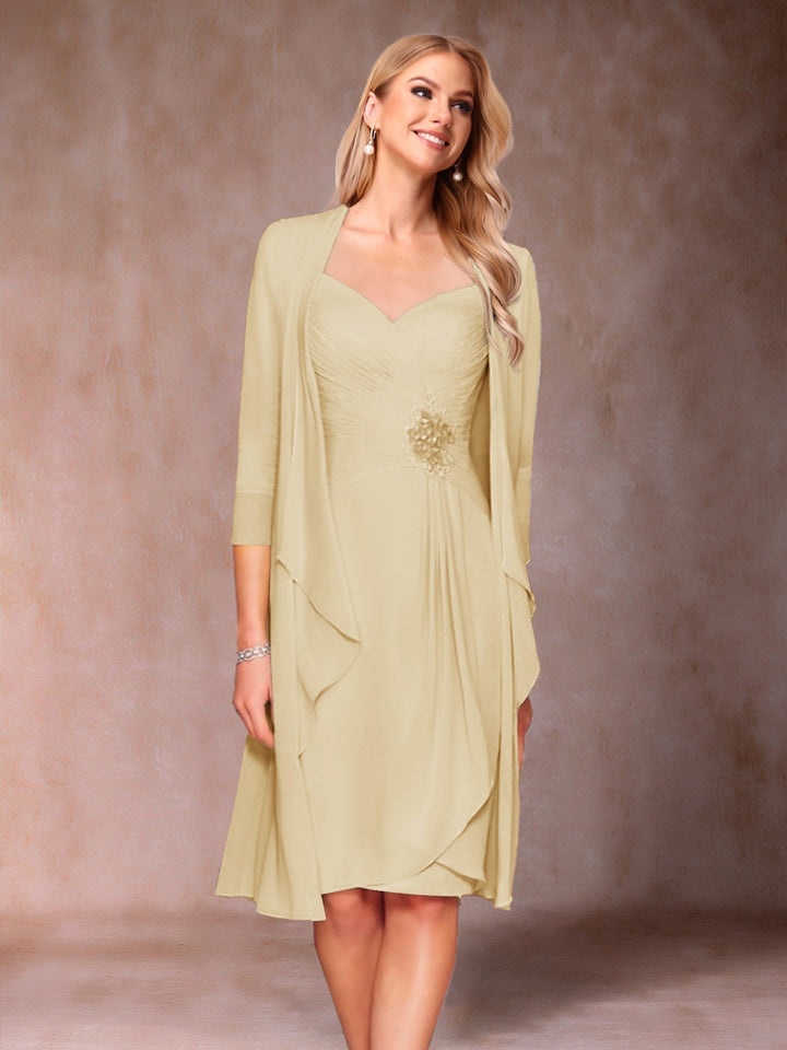 Sheath/Column V-Neck 3/4 Sleeves 2 Pieces Mother of the Bride Dresses with Ruched &amp; Jacket