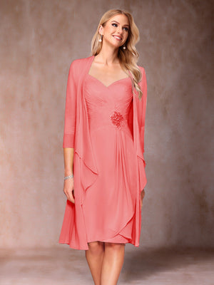 Sheath/Column V-Neck 3/4 Sleeves 2 Pieces Mother of the Bride Dresses with Ruched & Jacket