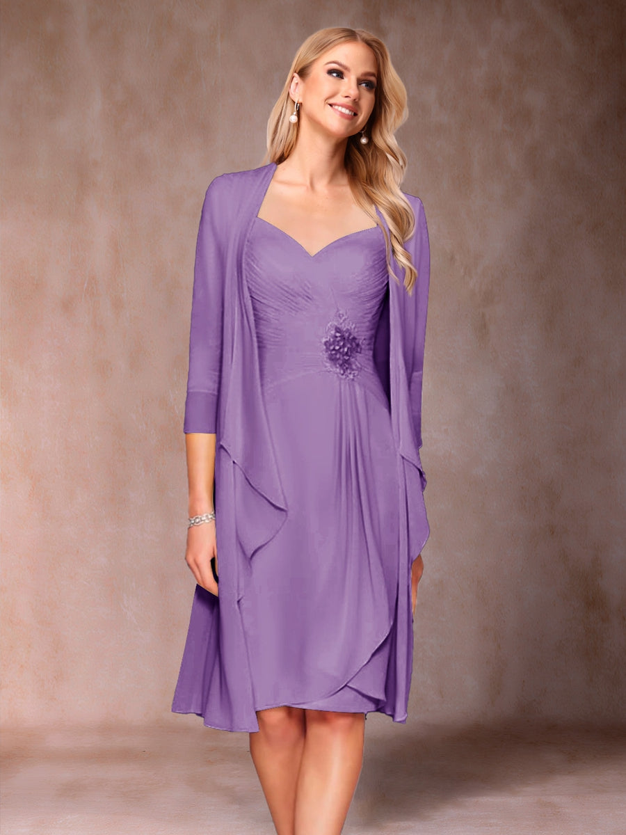 Sheath/Column V-Neck 3/4 Sleeves 2 Pieces Mother of the Bride Dresses with Ruched &amp; Jacket